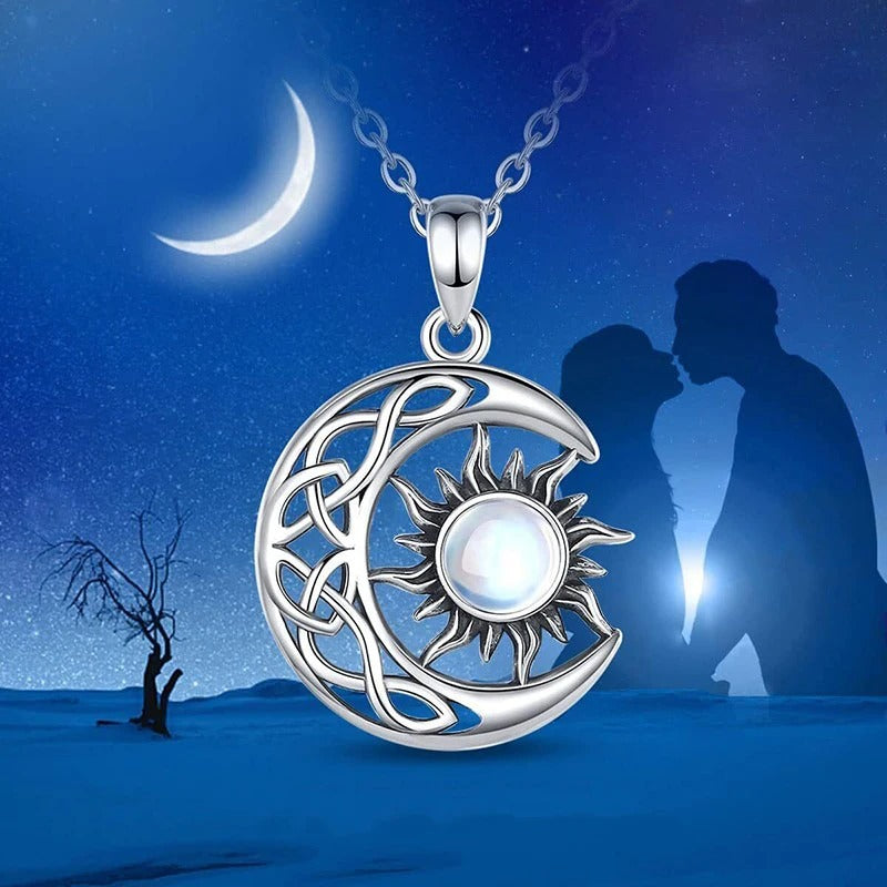 Aesthetic Sun and Moon Design Women's Pendant Necklace with Imitation Opal Stone Boho Style Beach Vocation Jewelry Gift