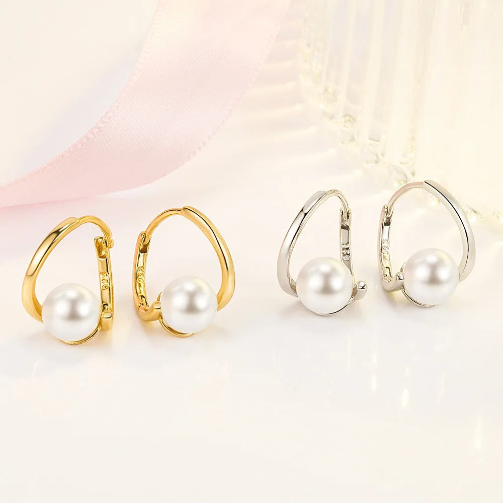 Women's New 925 Sterling Silver Pearl Jewelry Fashion Spiral Hoop Earrings XY0175