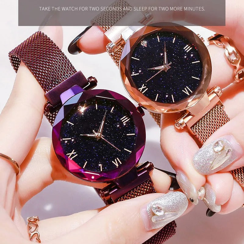 Starry Sky Magnetic Mesh Watch for Women Elegant Dress Wristwatch