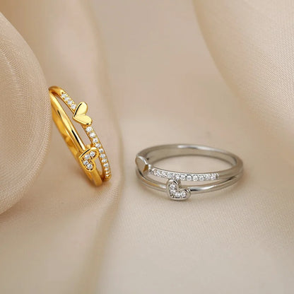 Double Love Heart Ring Stainless Steel Couple Jewelry for Women