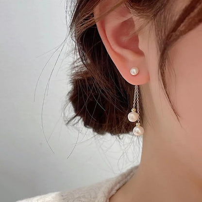 Korean Pearl Tassel Drop Earrings Women Wedding Party Jewelry