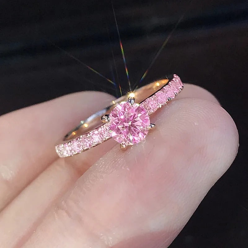 Round Geometry Simple Silver Rose Gold Color Rings for Women Fashion Metal Purple White Stones Ring Jewelry