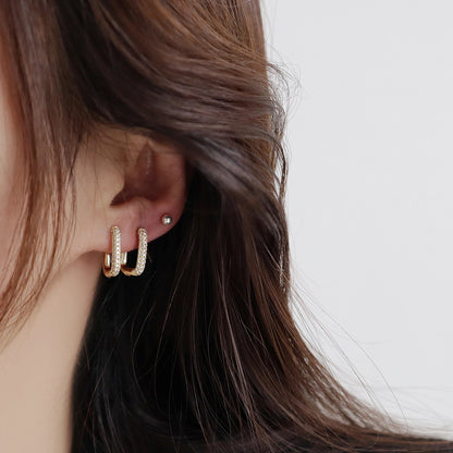 New Simple 14K Gold Plated Earrings Women Exquisite Round Zirconia