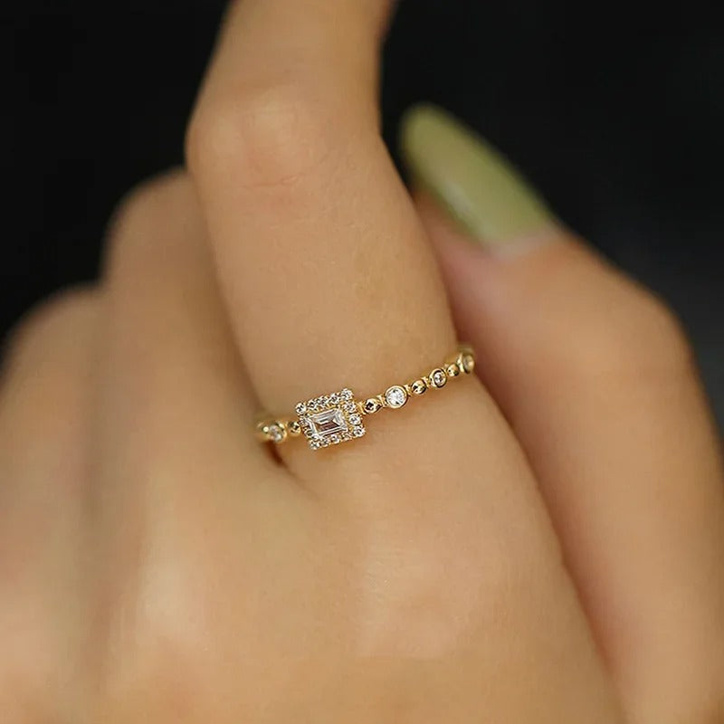 Dainty Shiny Rectangle Rings for Women Exquisite Gold Color Female Finger Accessories Trendy Engagement Wedding Jewelry