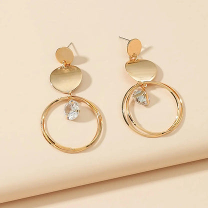 2 Pieces Gold Alloy Circular Pendant Earrings – Elegant Women’s Fashion Jewelry