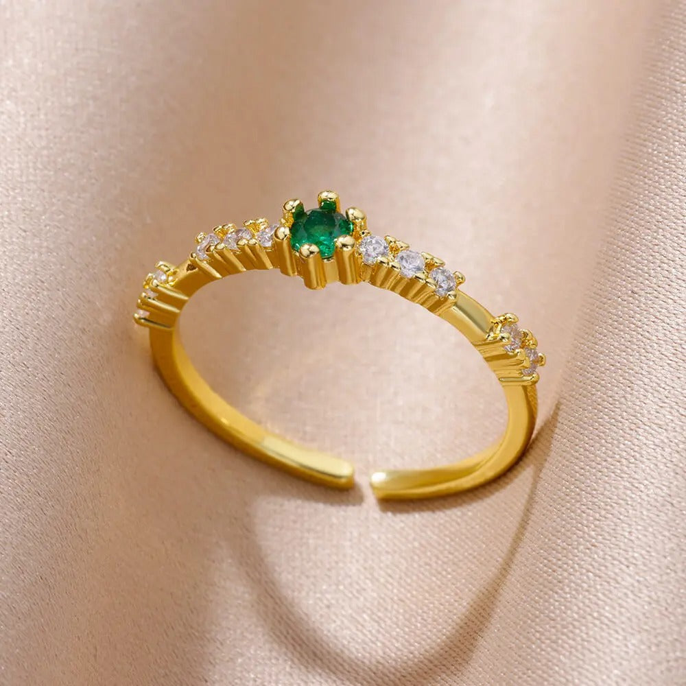 Tiny Green Zircon Round Rings For Women Geometric Stainless Steel Oval Ring Luxury Wedding Fashion Jewelry Gift 2025