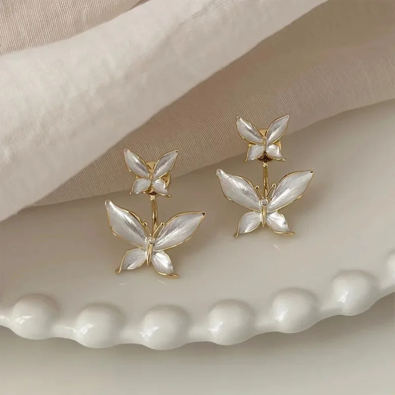 New Arrival Cute Double White Butterfly Stud Earrings for Women Temperament Korea Earring Fashion Jewelry Accessory Gift