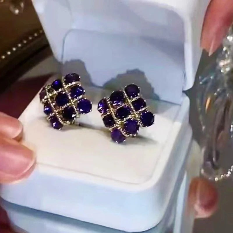 New Fashion Purple Zircon Square Stud Earrings Women Premium Gift