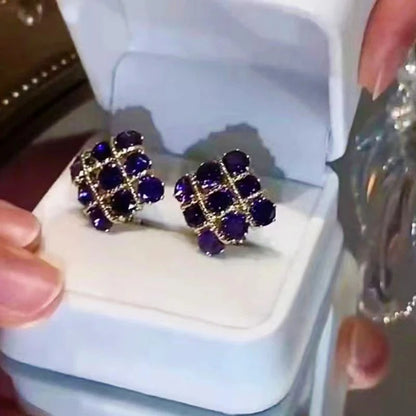 New Fashion Purple Zircon Square Stud Earrings Women Premium Gift
