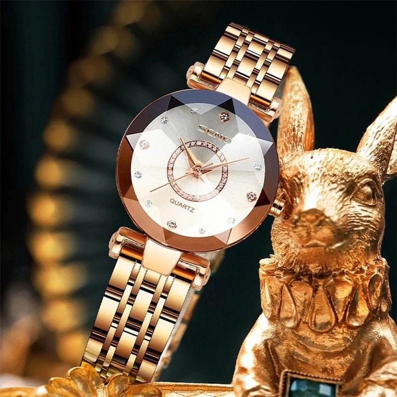 Ocean Star Women Crystal Watch 2025 Top Brand Luxury Rose Gold Women Bracelet Watch For Ladies Wrist Watch