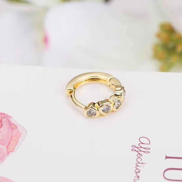 14K Gold Color Brass Hoop Earrings with Zircon Heart 4PCS DIY