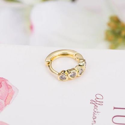 14K Gold Color Brass Hoop Earrings with Zircon Heart 4PCS DIY