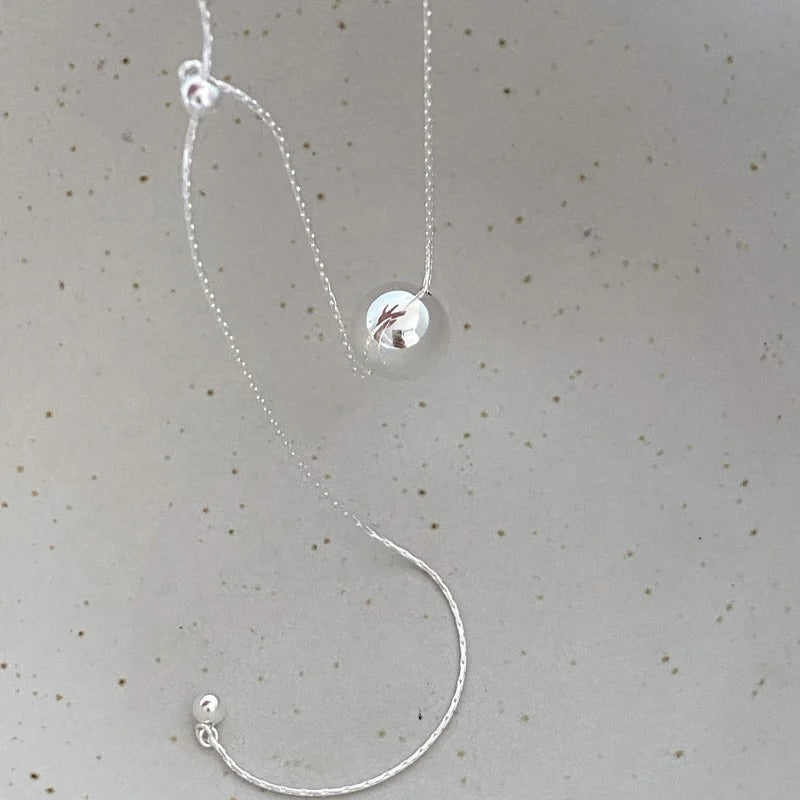 New 925 Silver Smooth Bead With Snake Chain Long Pendant Necklaces for Women Aesthetic Tassel Clavicle Chain Choker Fine Jewelry