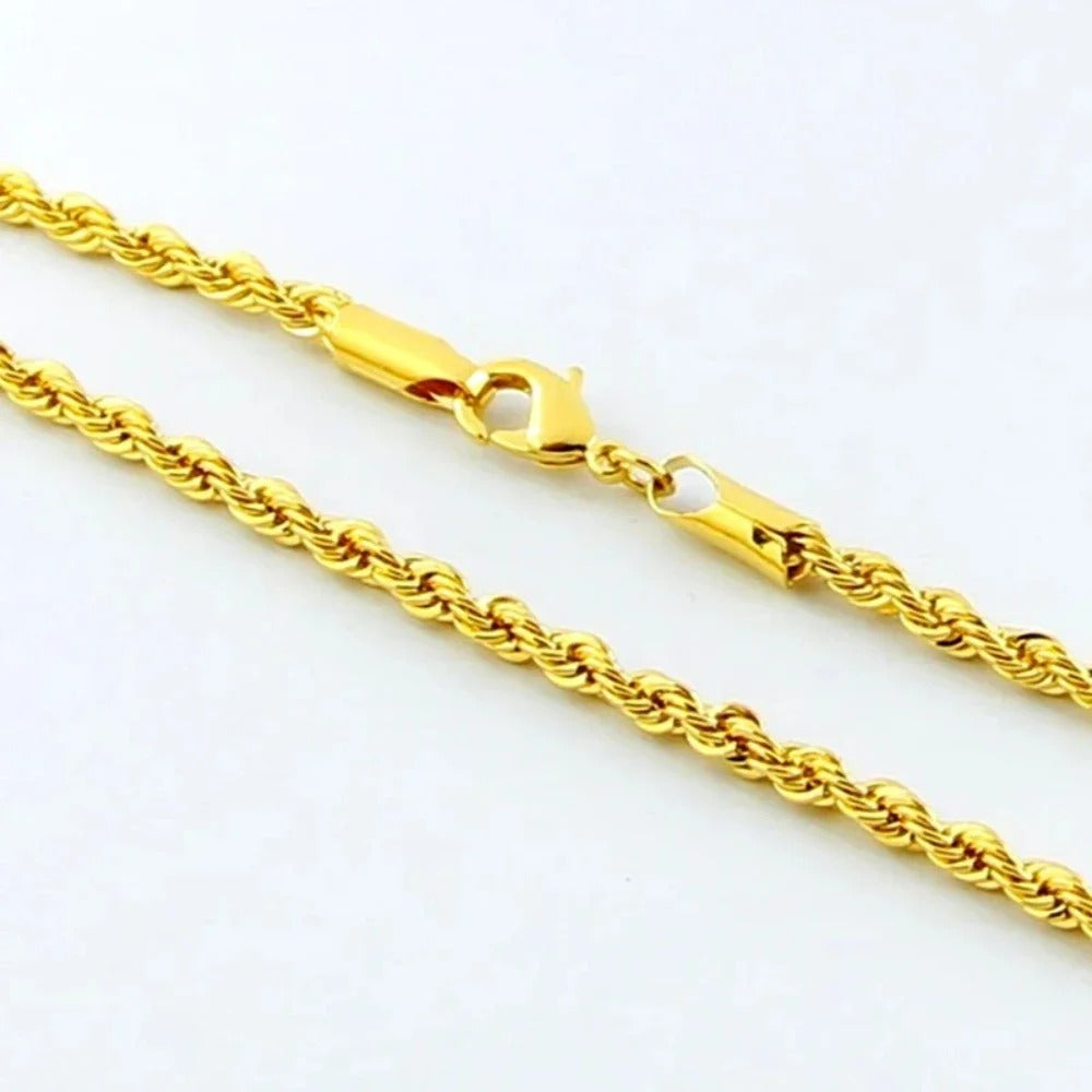 18K Gold Necklace 3MM Twisted Rope Twist Electroplating Chain for Men Women Wedding Jewelry Gifts