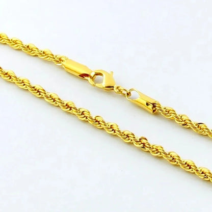18K Gold Necklace 3MM Twisted Rope Twist Electroplating Chain for Men Women Wedding Jewelry Gifts