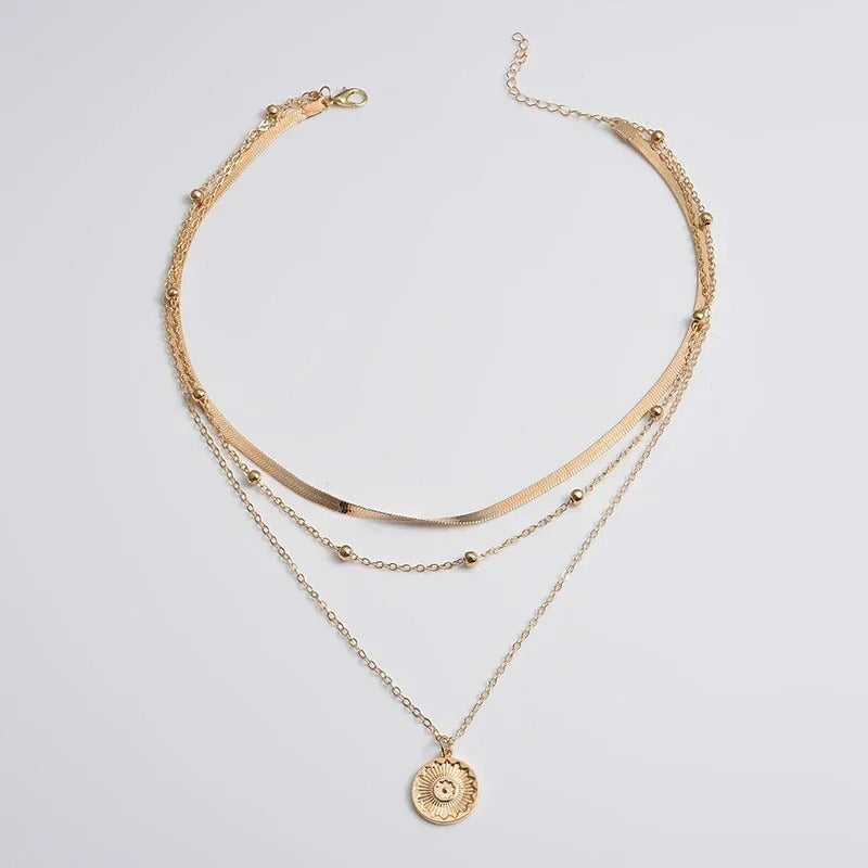 Silver Three-Layer Round Necklace Simple Snake Chain Charm Ball Chain Party Wedding Gift Women's Exquisite Jewelry