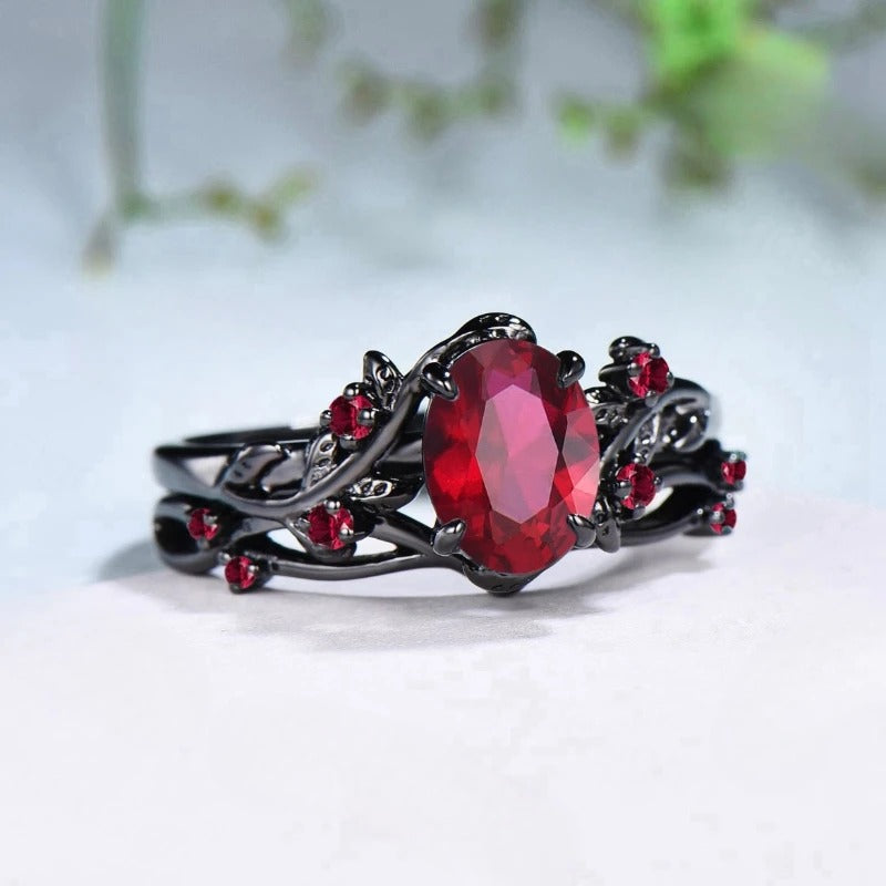 Retro Gun Black Rose Branch Rings Set for Women Wedding Jewelry