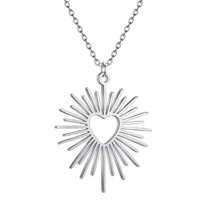 Geometric Heart Sun Pendant Necklace Stainless Steel Choker Neck Chain Women Fashion Jewelry Gift For Mother Lover