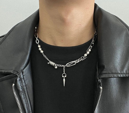 Rivet Pendant Necklace For Man Woman Punk Titanium Steel Splicing Clavicle Sweater Chain Unisex Jewelry  Accessories