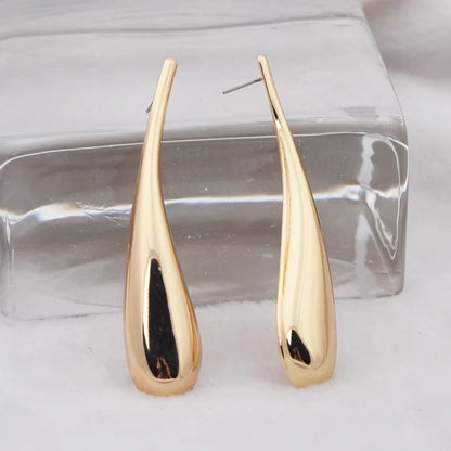Women’s Long Water Drop Earrings Golden Metal Vintage Dangle