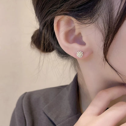 Japanese Korean New Style Simple Exquisite Pearl Rhinestone Geometric Fashion Earrings