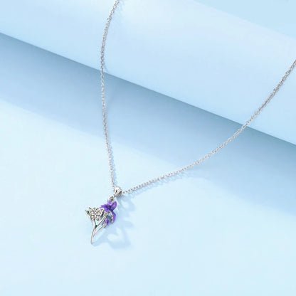 2025 New 925 Sterling Silver Necklace Zircon Purple Iris Flower Simple Necklaces for Women Anniversary Birthday Jewelry Gift