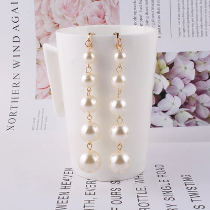 JIOFREE new design Trendy long Big Simulated Pearl Clip on Earrings Pearls String Statement Earrings For Wedding Party Gift