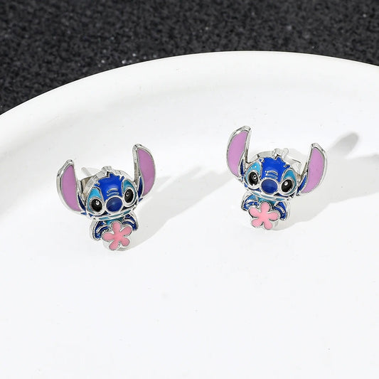 1 Pair Cartoon Stitch Earrings Cute Delicate Jewelry for Girls