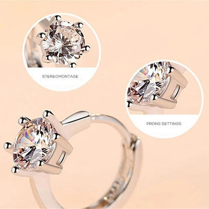 Huitan Small Hoop Earrings 6 Prong Solitaire Zircon Daily Wear