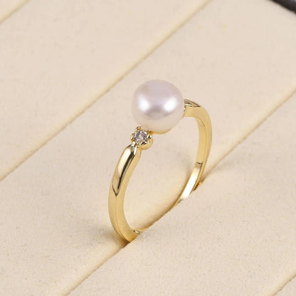 Natural Freshwater Pearl Stackable Ring Fine Zinc Alloy Wedding Jewelry for Women