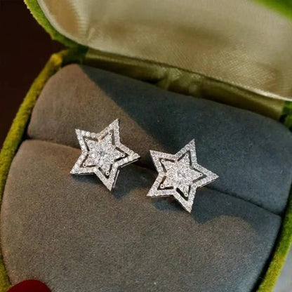 Trend Silver Star Stud Earrings Exquisite Crystal Jewelry for Women