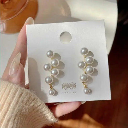 Long Crystal & Pearl Tassel Earrings Women Vintage Gold Jewelry