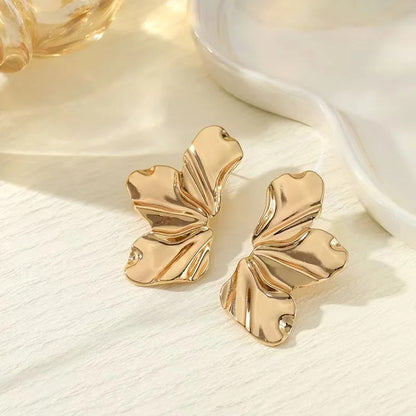 Retro Gold Leaf Drop Earrings Women Flower Dangle Jewelry