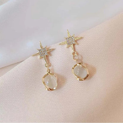 Opal Ball Crystal Star Dangle Earrings for Women Girls Wedding Party Jewelry Gift