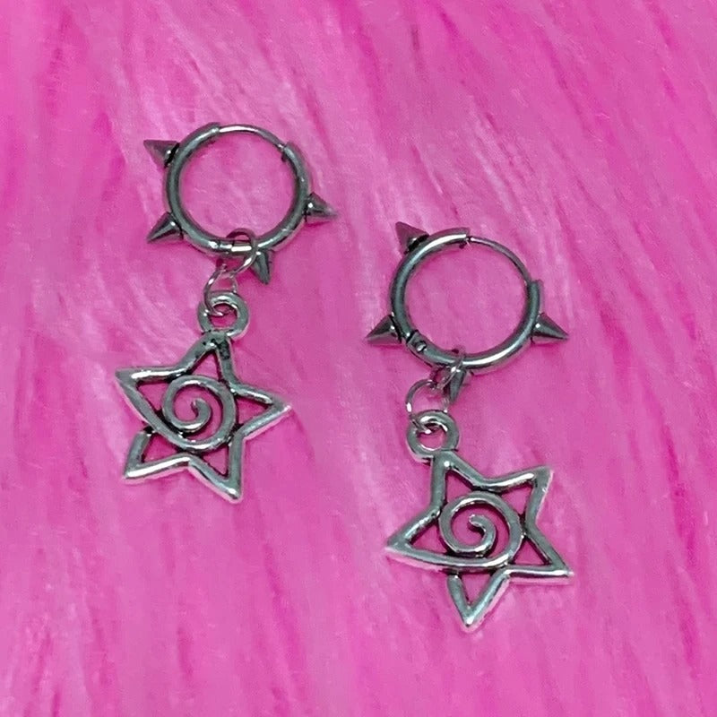 Korean Fashion Cute Star Swirl Earrings Gothic Charms Rivet Earrings for Women Punk Grunge Jewelry Vintage Accessories Cool