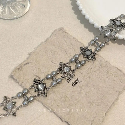 2025 New Vintage Necklace Double-Deck Pearl Tiger-Eye Luxury Court Style Unisex Choker for Women Men Couple Jewelry