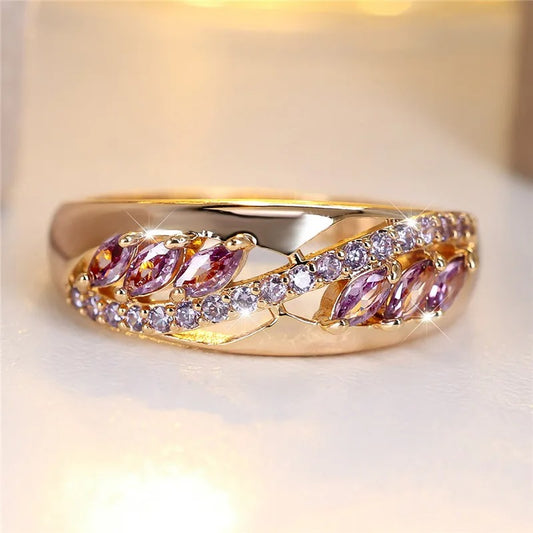 Purple Zircon Stone Engagement Ring for Women, Rose Gold Color Wedding Jewelry for Women