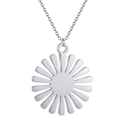 Fashion Round Sun Pendant Necklaces For Women Men Accessories Jewelry Stainless Steel Necklace Choker Birthday Gift.