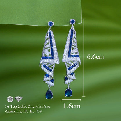 Chunky Royal Blue CZ Water Drop Earrings Women Party Jewelry