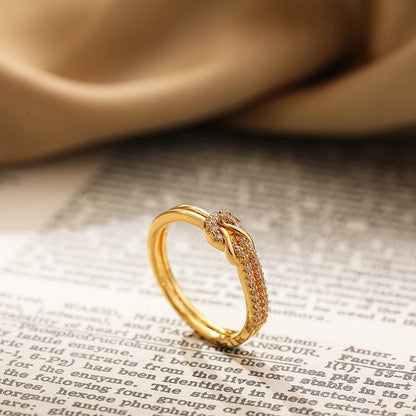 Bilayer Geometric Knot Ring Luxury Zircon Couple Jewelry