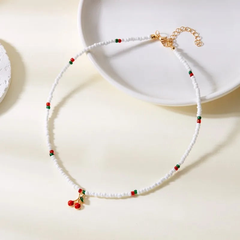 Summer Rice Beaded Necklace Women Strawberry Cherry Fresh Jewelry
