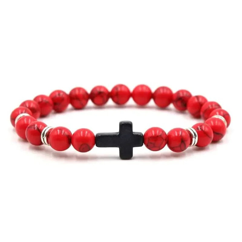 Natural Stone Wood Beads Rosary Hematite Cross Bracelets Bracelet Women Yoga Jewelry Homme Pulsera