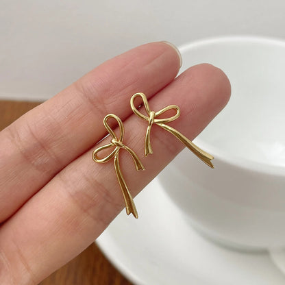 Gold Plated Bow Stud Earrings for Women Cute Fashion Jewelry