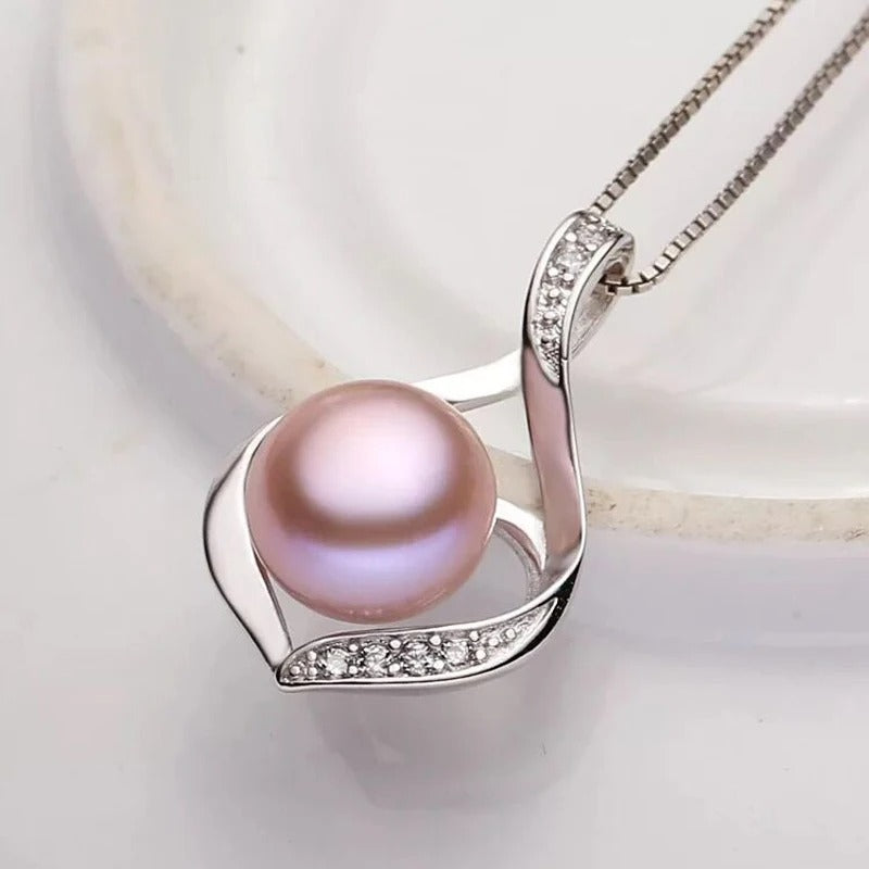 Real Natural Freshwater Black Pearl Pendant Women,Cute 925 Silver Pearl Necklace Girl Birthday Gift