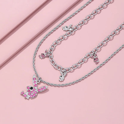 2025 New Fashion Net Red Zircon Rabbit Ladies Necklace Hip Hop Rock Pendant Necklace White Rabbit Jewelry Girl