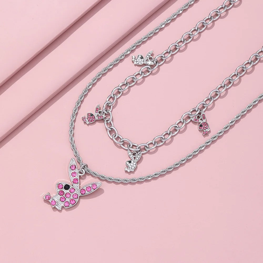 2025 New Fashion Net Red Zircon Rabbit Ladies Necklace Hip Hop Rock Pendant Necklace White Rabbit Jewelry Girl