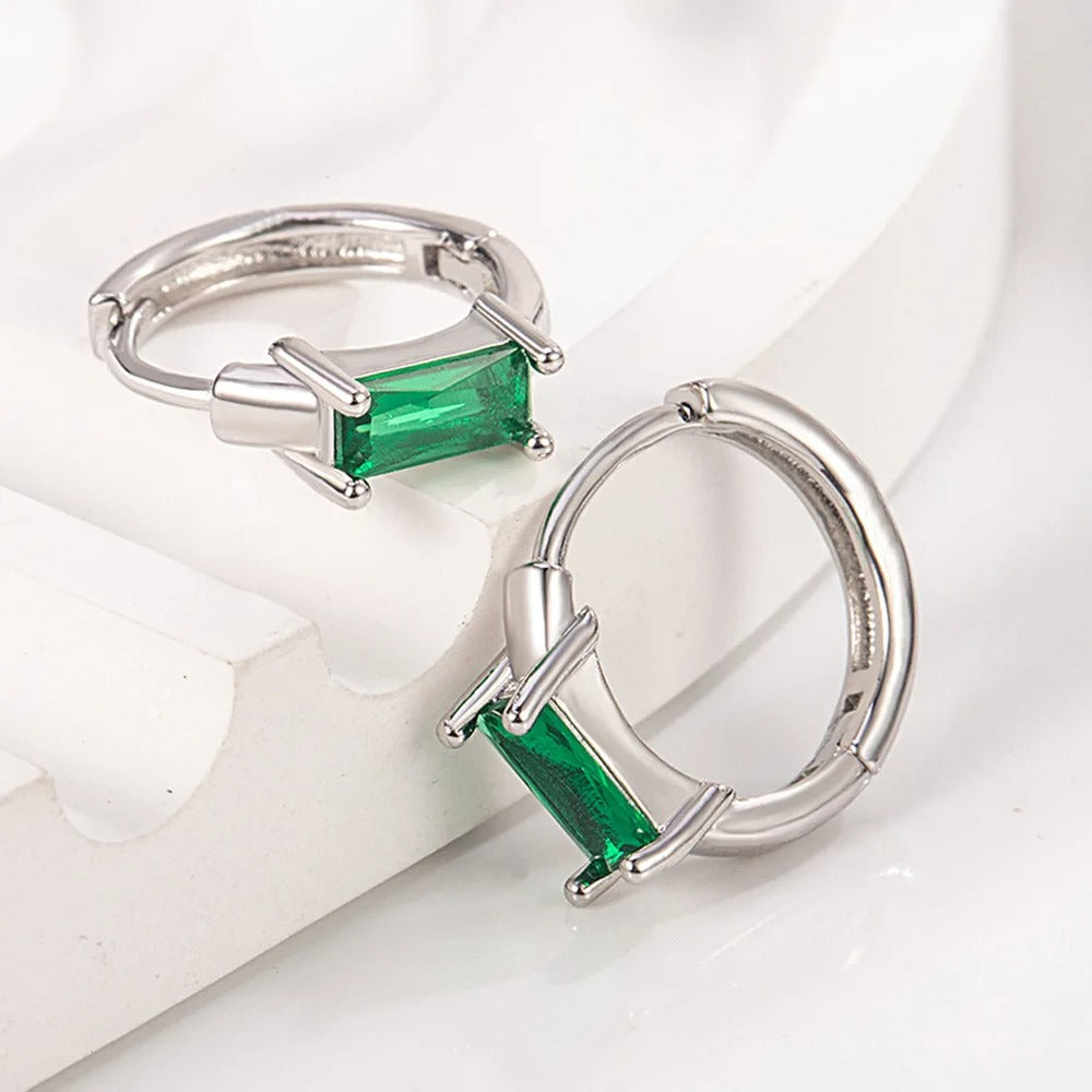 925 Sterling Silver Square Green Zircon Stud Earrings Women