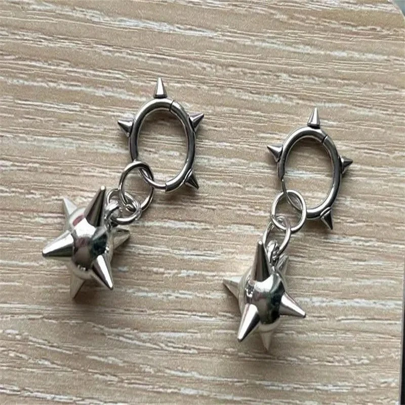Gothic Spiked Huggie Earrings Stainless Steel for Women