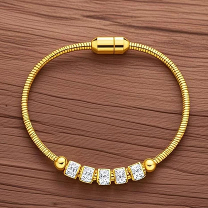 Gold Rhinestone Beaded Bracelet Stainless Steel Women Jewelry