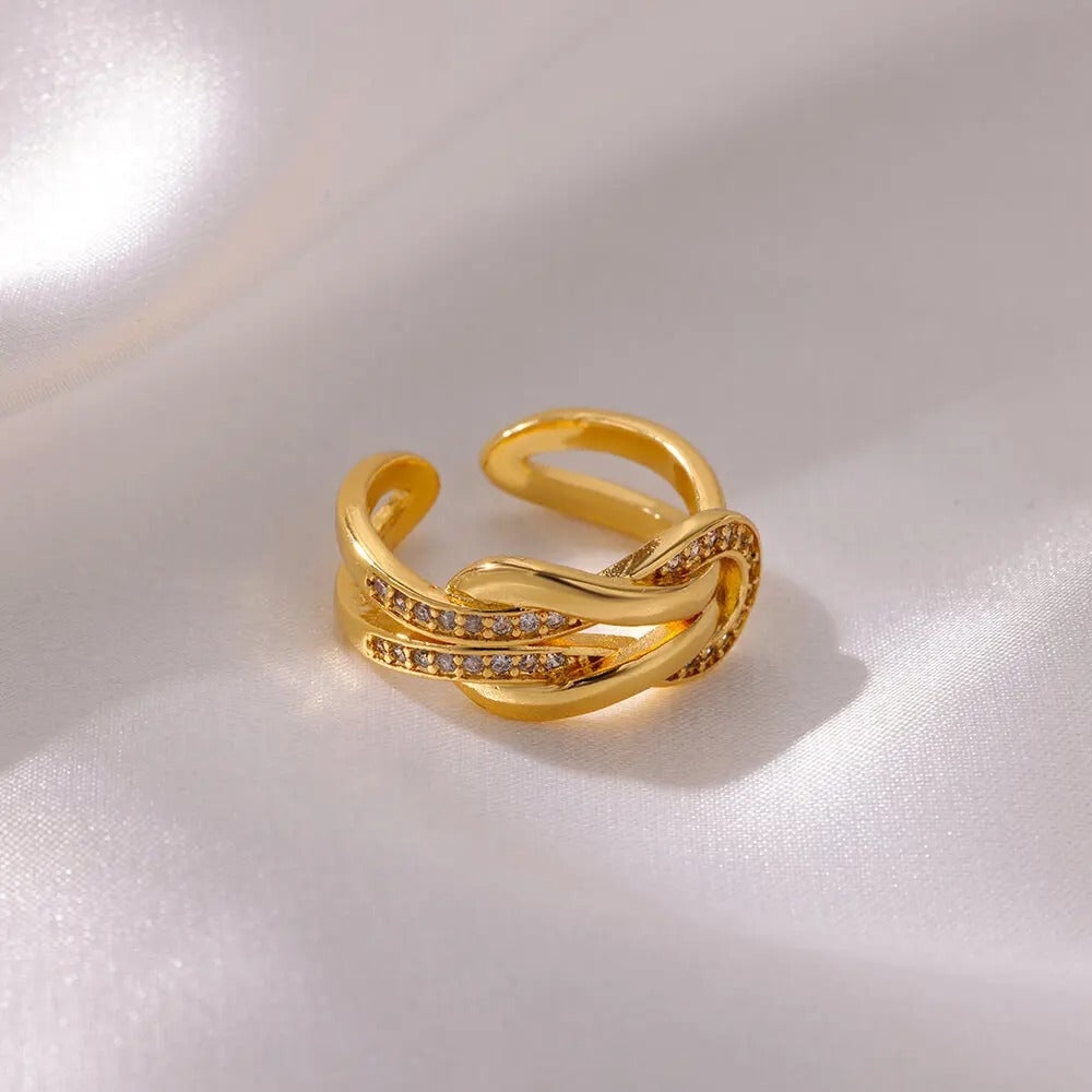 Gold Infinity Zircon Ring Adjustable Stainless Steel Wedding Jewelry for Women